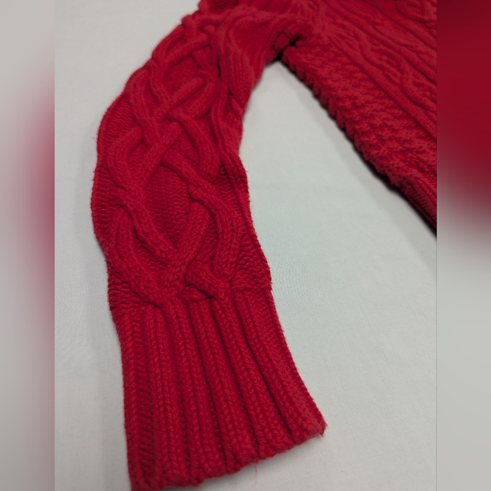 Lands' End Drifter Chunky Cable Knit Turtleneck Sweater In Red - Picture 7 of 12